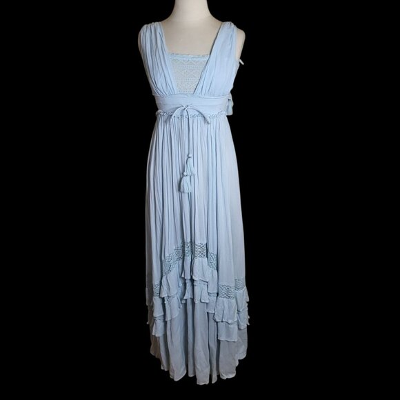Free People Santa Maria Dress Size M Pale Seafoam Green Ruffles & Lace - Picture 1 of 9